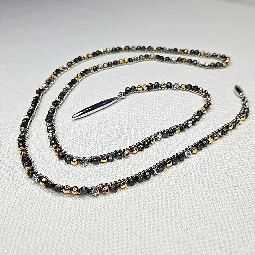 NIB‎ - Retired Stella & Dot Zoe Lariat Necklace Gold Rose Gold Hematite Silver